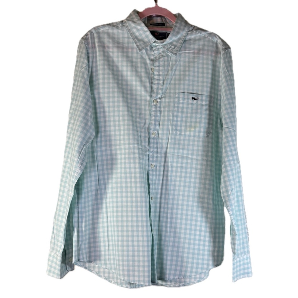 Vineyard Vines Slim Fit Tucker Shirt Saltwater Wash Aqua Gingham Men's M